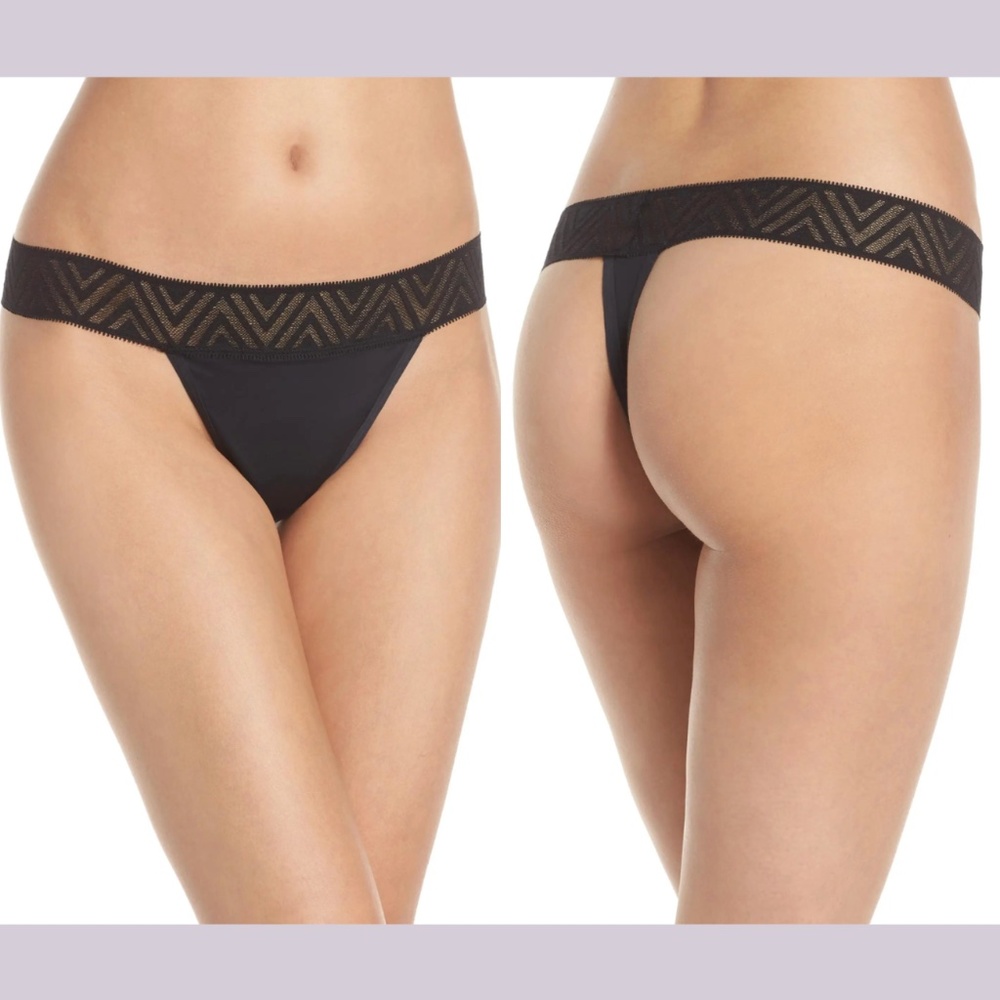 NWT $25 Thinx [ PLUS 3X ] Lace Period Light Absorbency Thong in‎ Black